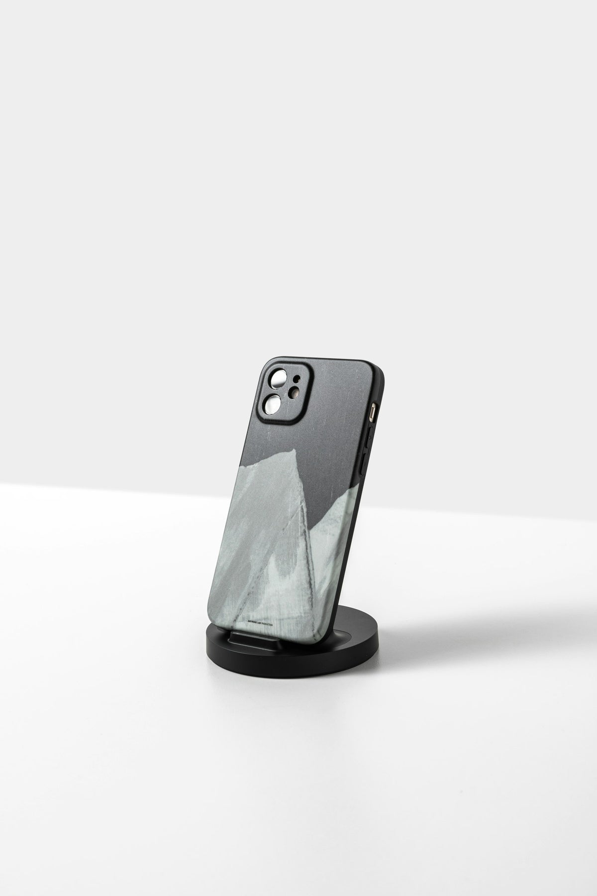 Matte black phone case shot in monochrome