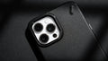 Black and silver phone case, back view
